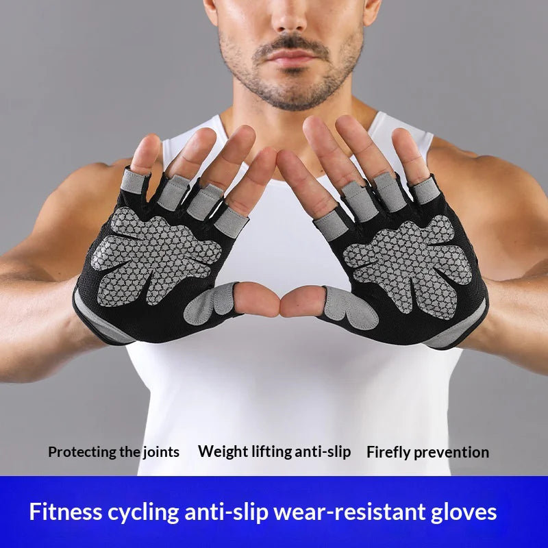 VBOSI 0204V Half Finger Gloves Anti-Slip Shock Absorbing Breathable Mesh Mittens for Climbing Fitness Cycling - Black/M - 5