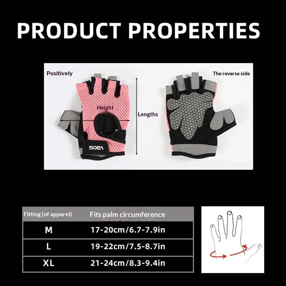 VBOSI 0204V Half Finger Gloves Anti-Slip Shock Absorbing Breathable Mesh Mittens for Climbing Fitness Cycling - Black/M - 6
