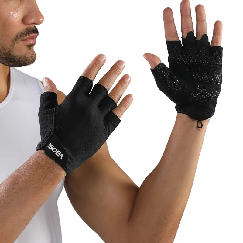 VBOSI 9104V Half Finger Gloves Anti-slip Honeycomb Pad Shock Absorbing Fitness Gloves for Climbing Cycling - Black/M - 1