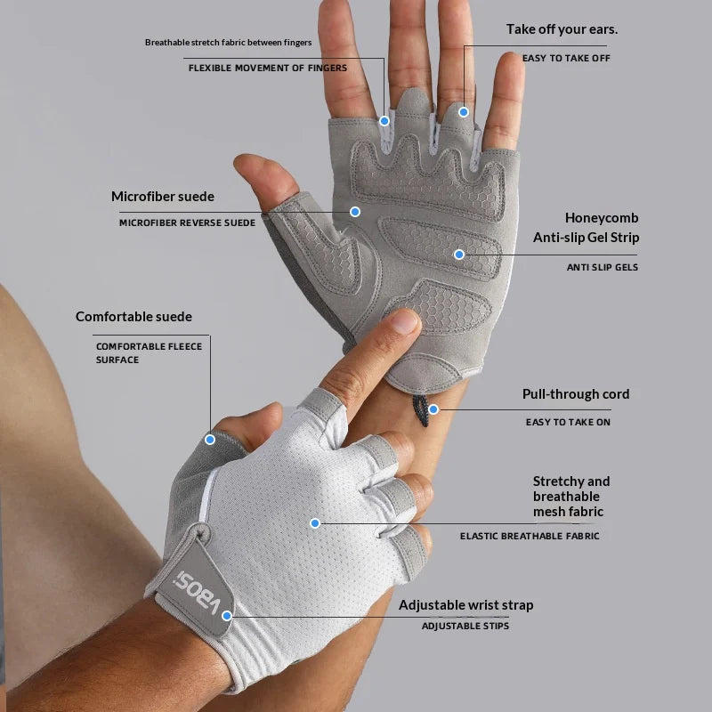 VBOSI 9104V Half Finger Gloves Anti-slip Honeycomb Pad Shock Absorbing Fitness Gloves for Climbing Cycling - Black/M - 3