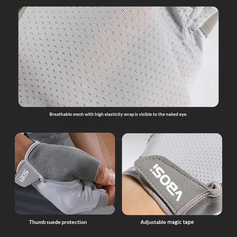 VBOSI 9104V Half Finger Gloves Anti-slip Honeycomb Pad Shock Absorbing Fitness Gloves for Climbing Cycling - Black/M - 5