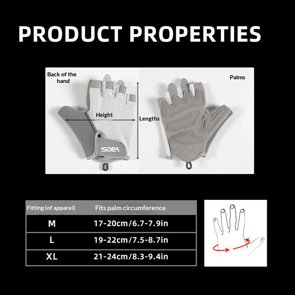 VBOSI 9104V Half Finger Gloves Anti-slip Honeycomb Pad Shock Absorbing Fitness Gloves for Climbing Cycling - Black/M - 6