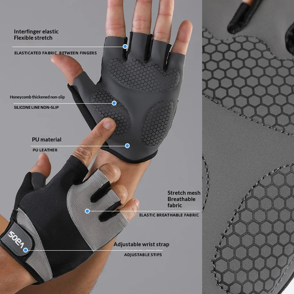 VBOSI 4204V Workout Gloves Shock Absorbing Half Finger Weight Lifting Training Anti-Slip Gym Gloves - Black/M - 4
