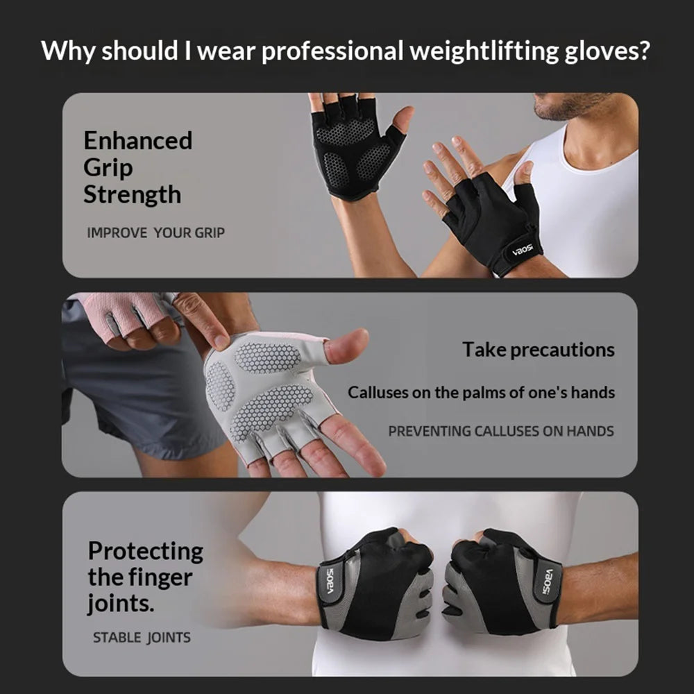 VBOSI 4204V Workout Gloves Shock Absorbing Half Finger Weight Lifting Training Anti-Slip Gym Gloves - Black/M - 5