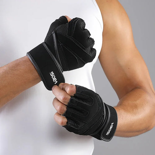 VBOSI 6104V Fitness Gloves Half Finger Workout Training Gloves with  Compression Wrist Strap for Weightlifting Gym - Black/M - 1
