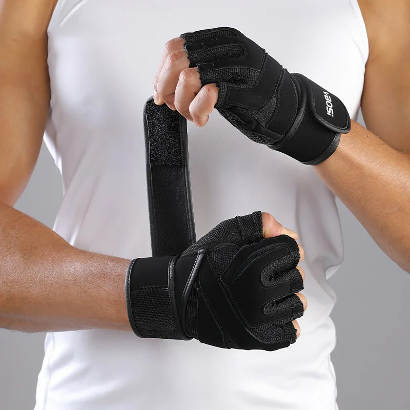VBOSI 6104V Fitness Gloves Half Finger Workout Training Gloves with  Compression Wrist Strap for Weightlifting Gym - Black/M - 2