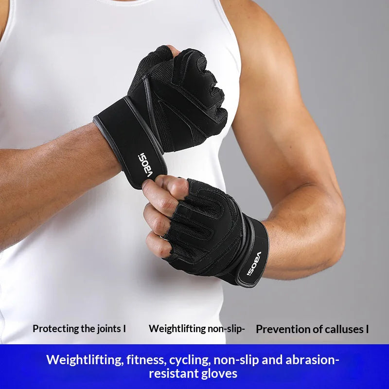 VBOSI 6104V Fitness Gloves Half Finger Workout Training Gloves with  Compression Wrist Strap for Weightlifting Gym - Black/M - 3