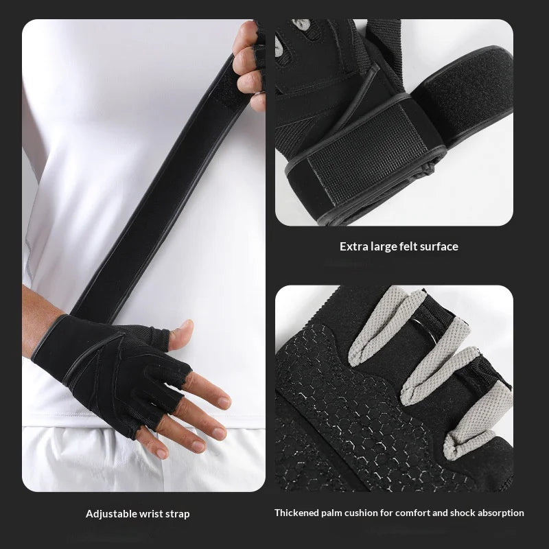 VBOSI 6104V Fitness Gloves Half Finger Workout Training Gloves with  Compression Wrist Strap for Weightlifting Gym - Black/M - 4