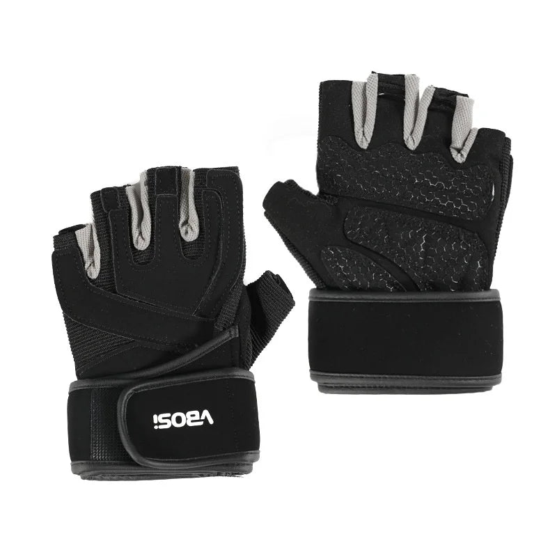 VBOSI 6104V Fitness Gloves Half Finger Workout Training Gloves with  Compression Wrist Strap for Weightlifting Gym - Black/M - 6