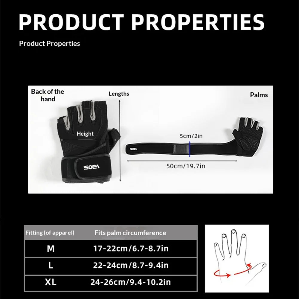 VBOSI 6104V Fitness Gloves Half Finger Workout Training Gloves with  Compression Wrist Strap for Weightlifting Gym - Black/M - 7