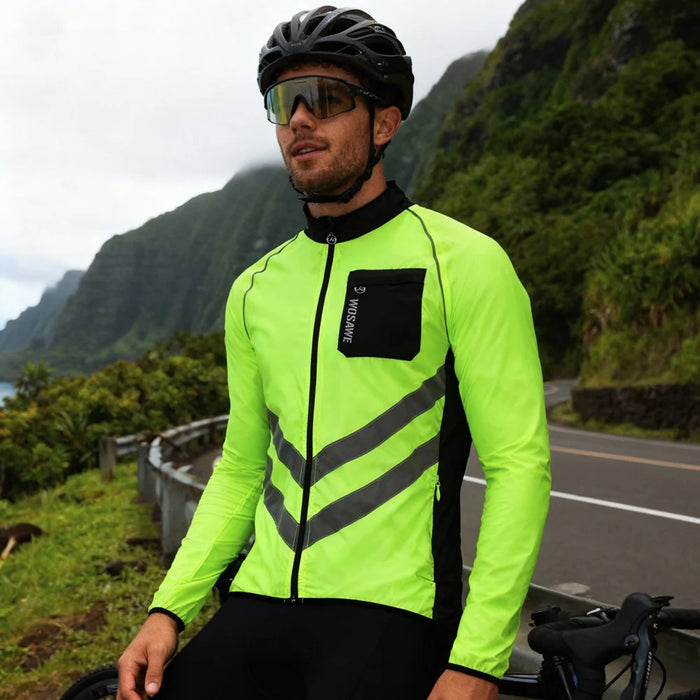 WOSAWE BL218 Waterproof Cycling Jersey Long Sleeve Reflective Jacket for Men Women Bike Riding - Green/Asian L/European M - 2