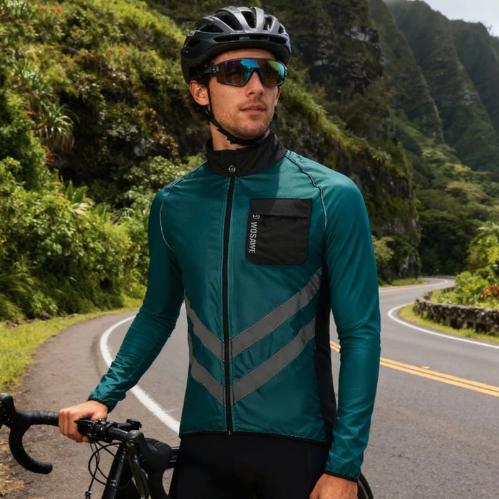 WOSAWE BL218 Waterproof Cycling Jersey Long Sleeve Reflective Jacket for Men Women Bike Riding - Green/Asian L/European M - 6