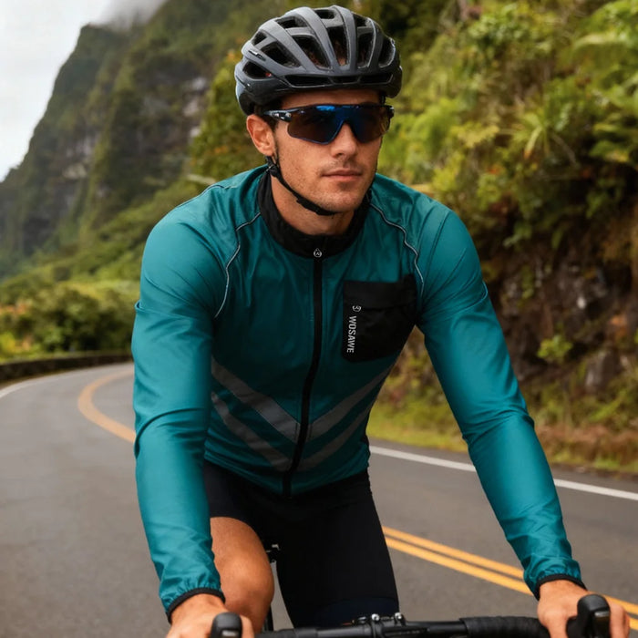 WOSAWE BL218 Waterproof Cycling Jersey Long Sleeve Reflective Jacket for Men Women Bike Riding - Green/Asian L/European M - 7