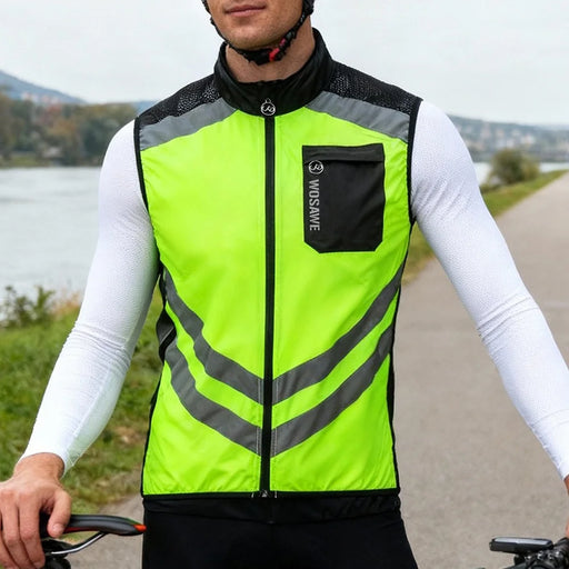 WOSAWE Waterproof Cycling Vest Sleeveless Windproof Reflective Zipper Jacket for Road Bike - BL208/G Green/Asian L/European M - 2
