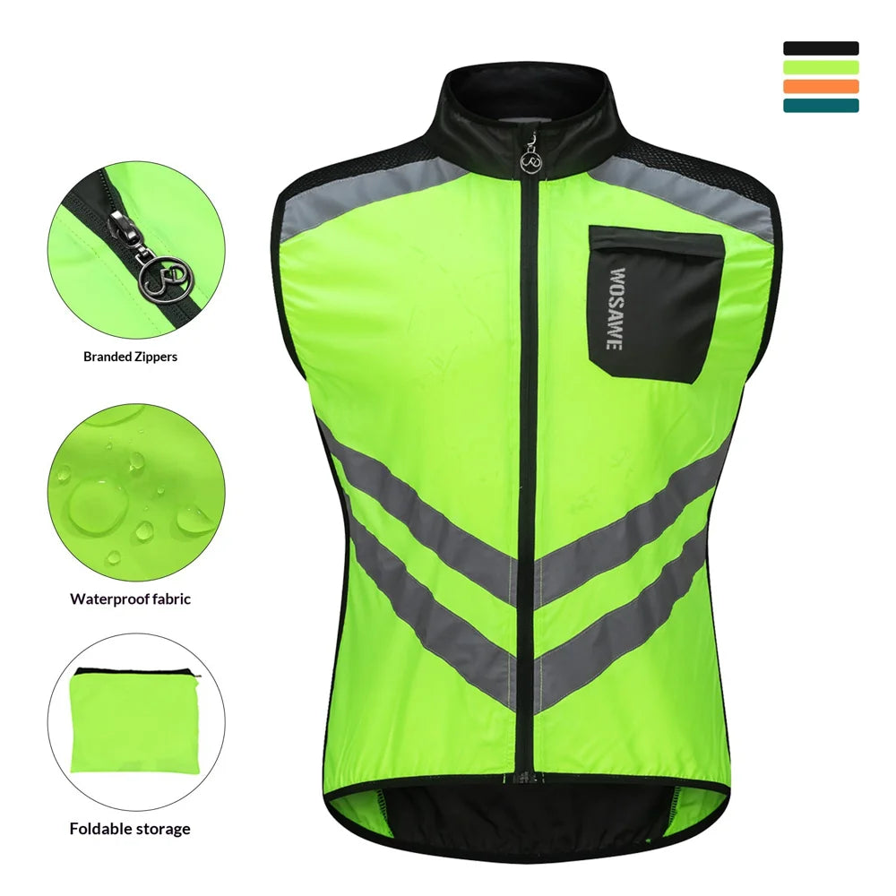WOSAWE Waterproof Cycling Vest Sleeveless Windproof Reflective Zipper Jacket for Road Bike - BL208/G Green/Asian L/European M - 3