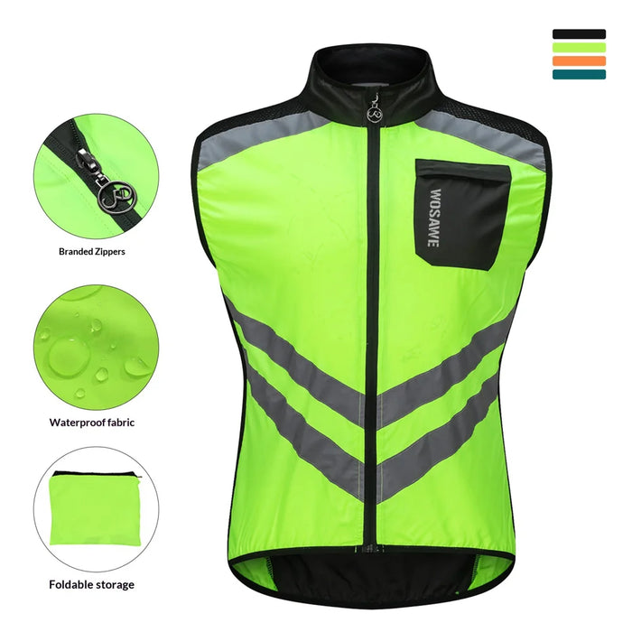 WOSAWE Waterproof Cycling Vest Sleeveless Windproof Reflective Zipper Jacket for Road Bike - BL208/G Green/Asian L/European M - 3