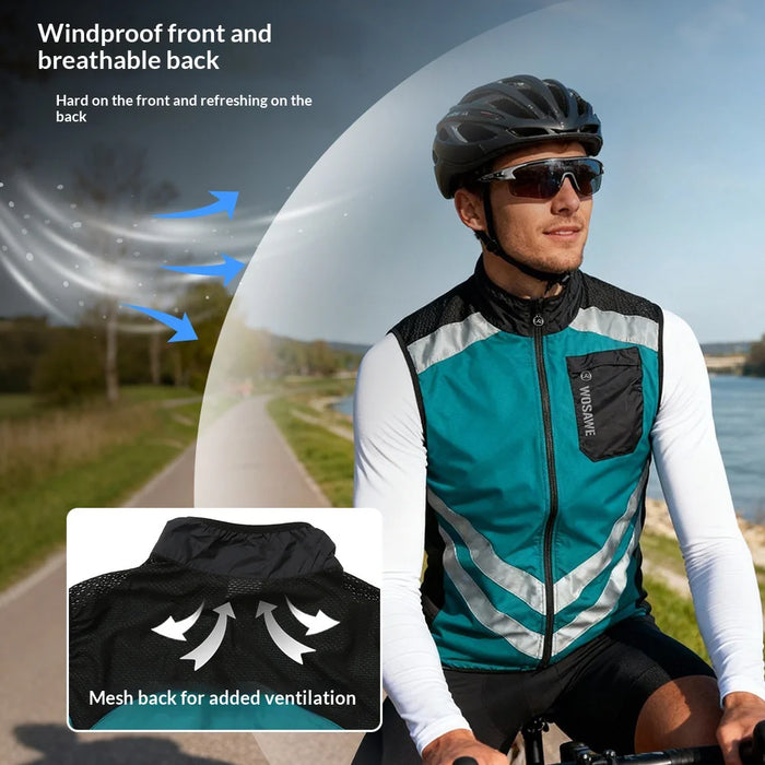 WOSAWE Waterproof Cycling Vest Sleeveless Windproof Reflective Zipper Jacket for Road Bike - BL208/G Green/Asian L/European M - 6