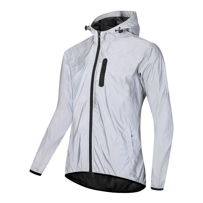WOSAWE Reflective Cycling Jacket Waterproof Windproof Long Sleeve Hooded Coat for Men Women - BL210 Silver | Asia Size M / EU Size S - 2
