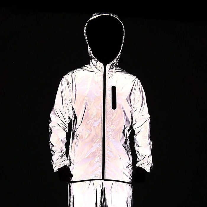 WOSAWE Reflective Cycling Jacket Waterproof Windproof Long Sleeve Hooded Coat for Men Women - BL210 Silver | Asia Size M / EU Size S - 3