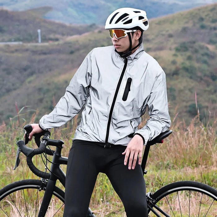 WOSAWE Reflective Cycling Jacket Waterproof Windproof Long Sleeve Hooded Coat for Men Women - BL210 Silver | Asia Size M / EU Size S - 5