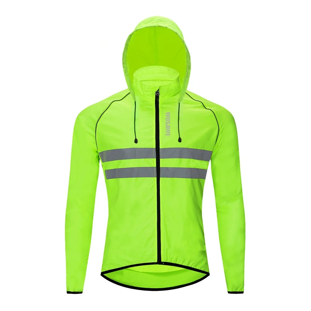 WOSAWE BL225 Men Cycling Jacket Reflective Hooded Long Sleeve Coat with Rear Zipper Pocket for Mountain Road Bike - BL225/G Green | Asian L/European M - 1