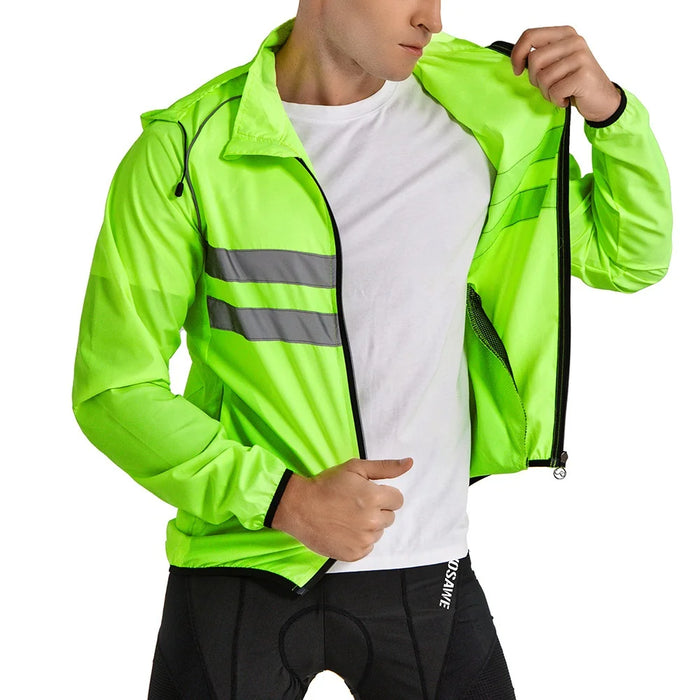 WOSAWE BL225 Men Cycling Jacket Reflective Hooded Long Sleeve Coat with Rear Zipper Pocket for Mountain Road Bike - BL225/G Green | Asian L/European M - 3