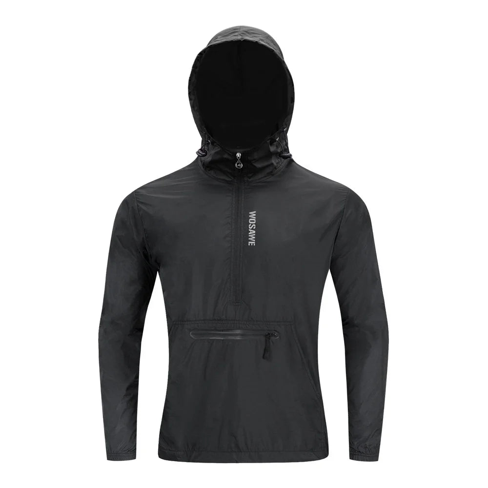 WOSAWE Cycling Jacket Lightweight Waterproof Multi-Pocket Hooded Coat for Road Bike Riding - BL245/B Black | Asian L / European M - 1