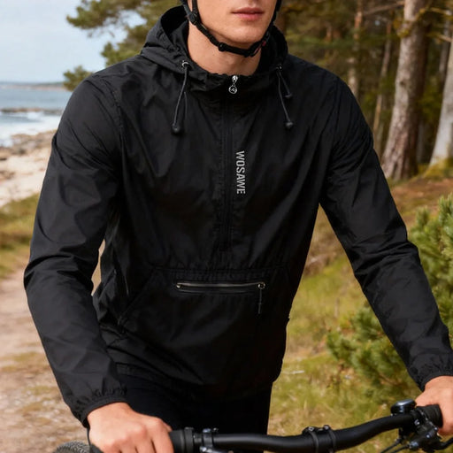 WOSAWE Cycling Jacket Lightweight Waterproof Multi-Pocket Hooded Coat for Road Bike Riding - BL245/B Black | Asian L / European M - 2