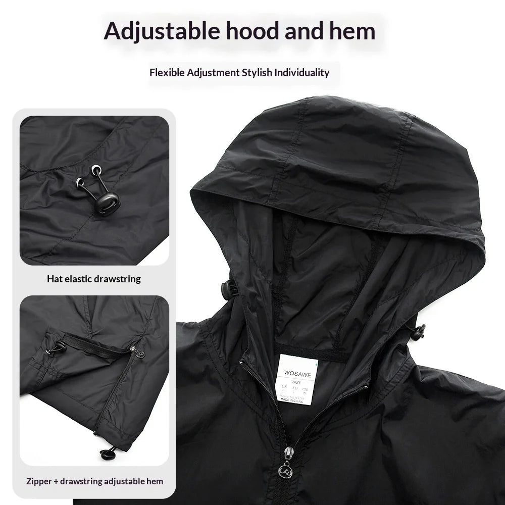 WOSAWE Cycling Jacket Lightweight Waterproof Multi-Pocket Hooded Coat for Road Bike Riding - BL245/B Black | Asian L / European M - 5