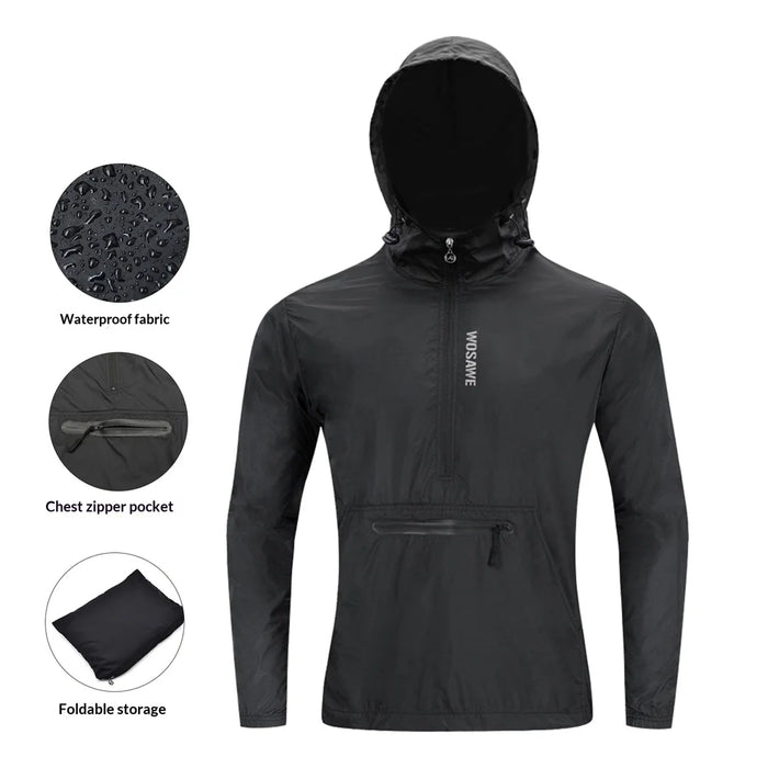 WOSAWE Cycling Jacket Lightweight Waterproof Multi-Pocket Hooded Coat for Road Bike Riding - BL245/B Black | Asian L / European M - 7