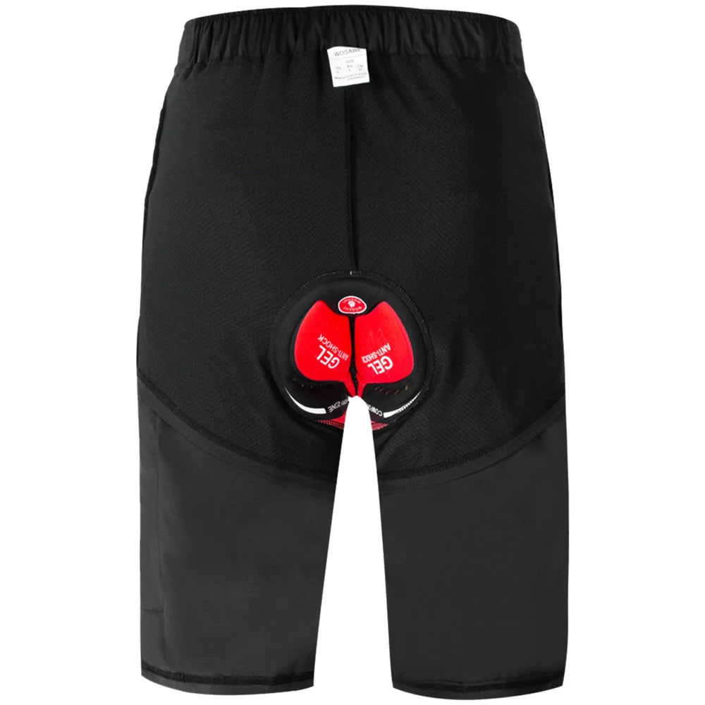 WOSAWE BL139 Cycling Shorts 5D Silicone Padded Mountain Bike Quick Dry Shorts for Men - BL139/B Black | Asian Size L / European Size M - 2