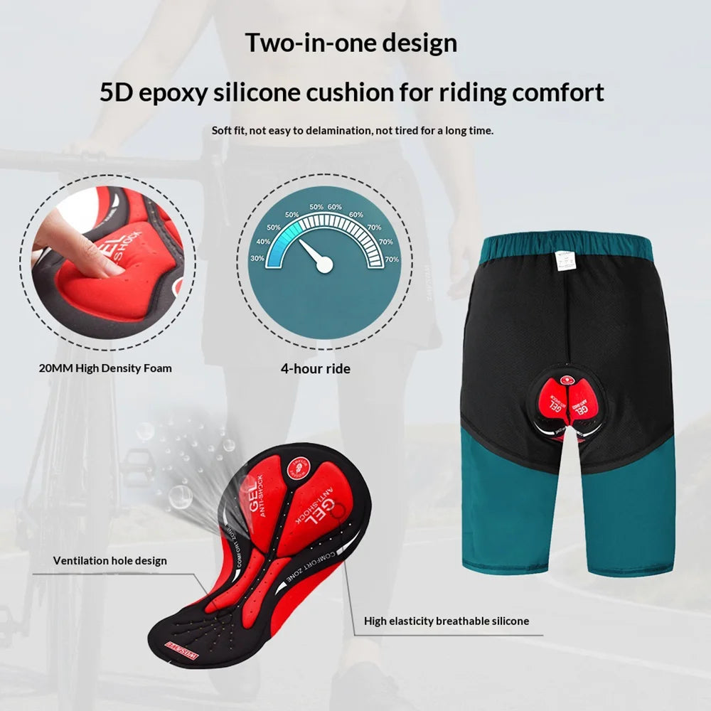 WOSAWE BL139 Cycling Shorts 5D Silicone Padded Mountain Bike Quick Dry Shorts for Men - BL139/B Black | Asian Size L / European Size M - 6