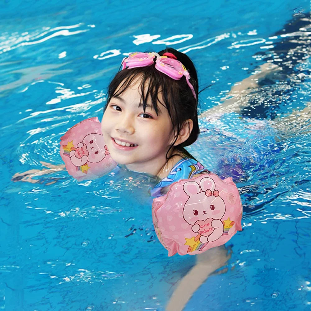 1 Pair Summer Inflatable Arm Floaties PVC Swimming Armbands Dual Air Chambers Pool Floats for Kids Adults - Blue Lolly - 2
