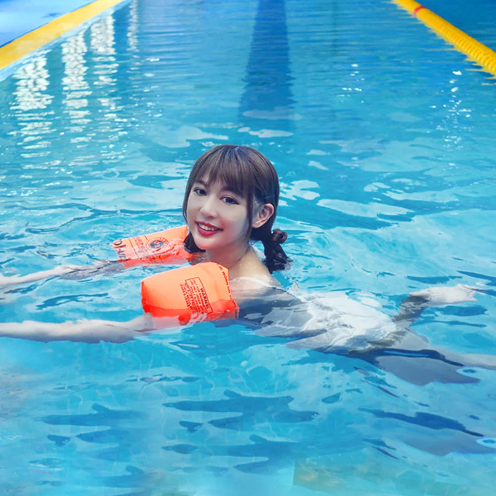 1 Pair Summer Inflatable Arm Floaties PVC Swimming Armbands Dual Air Chambers Pool Floats for Kids Adults - Blue Lolly - 3