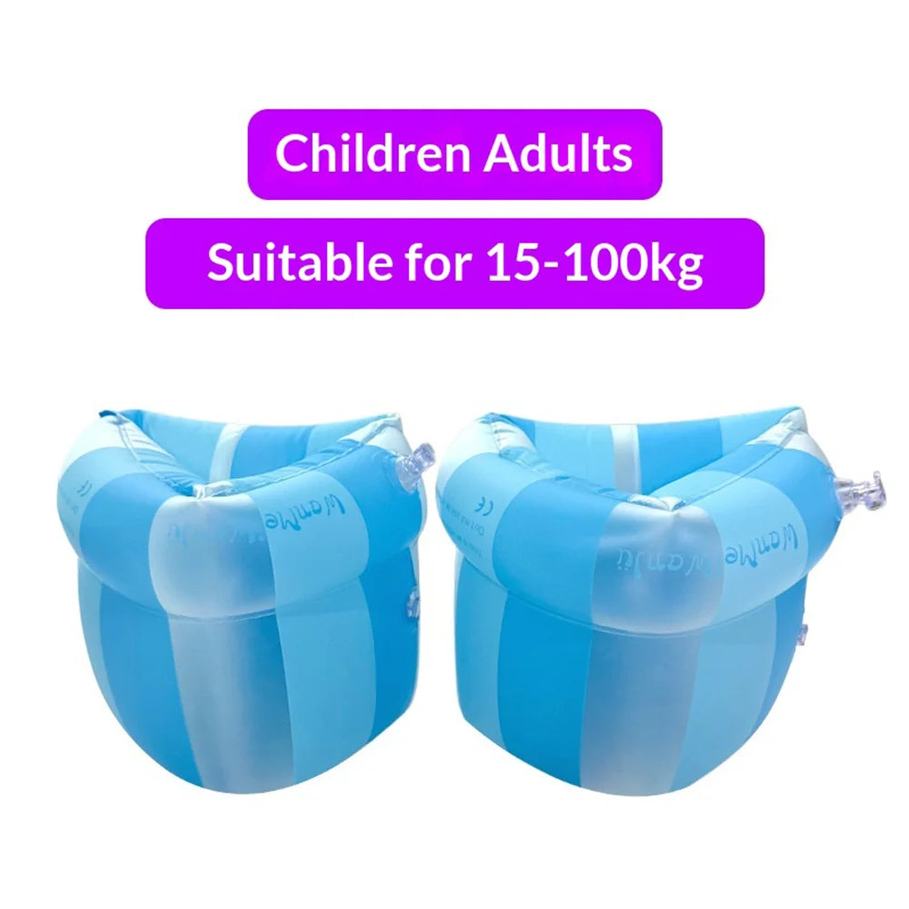 1 Pair Summer Inflatable Arm Floaties PVC Swimming Armbands Dual Air Chambers Pool Floats for Kids Adults - Blue Lolly - 7