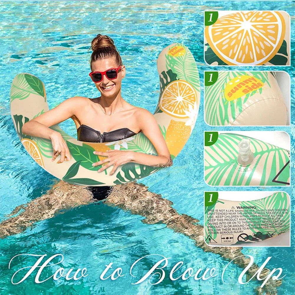 Adult U-Shaped Swimming Ring Lemon Print Inflatable Pool Float Arm Support for Swimming Pool - Green - 4