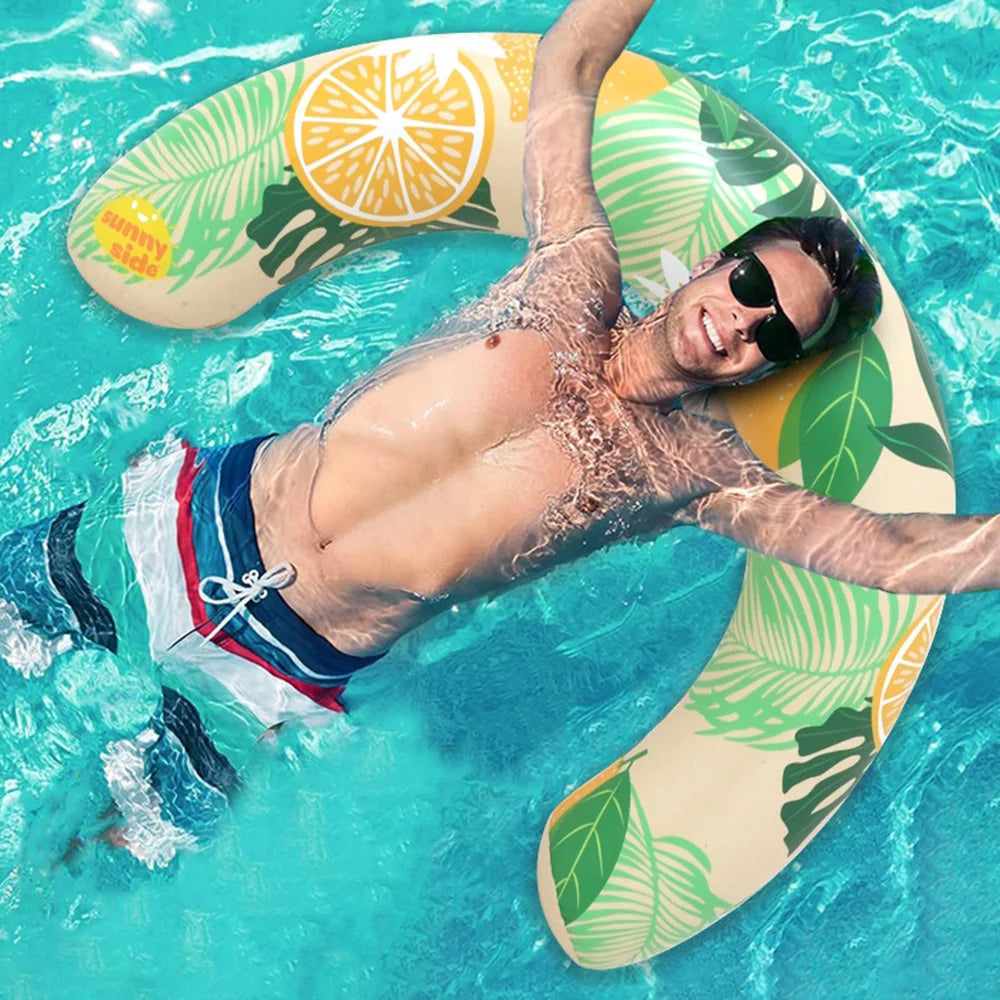 Adult U-Shaped Swimming Ring Lemon Print Inflatable Pool Float Arm Support for Swimming Pool - Green - 5