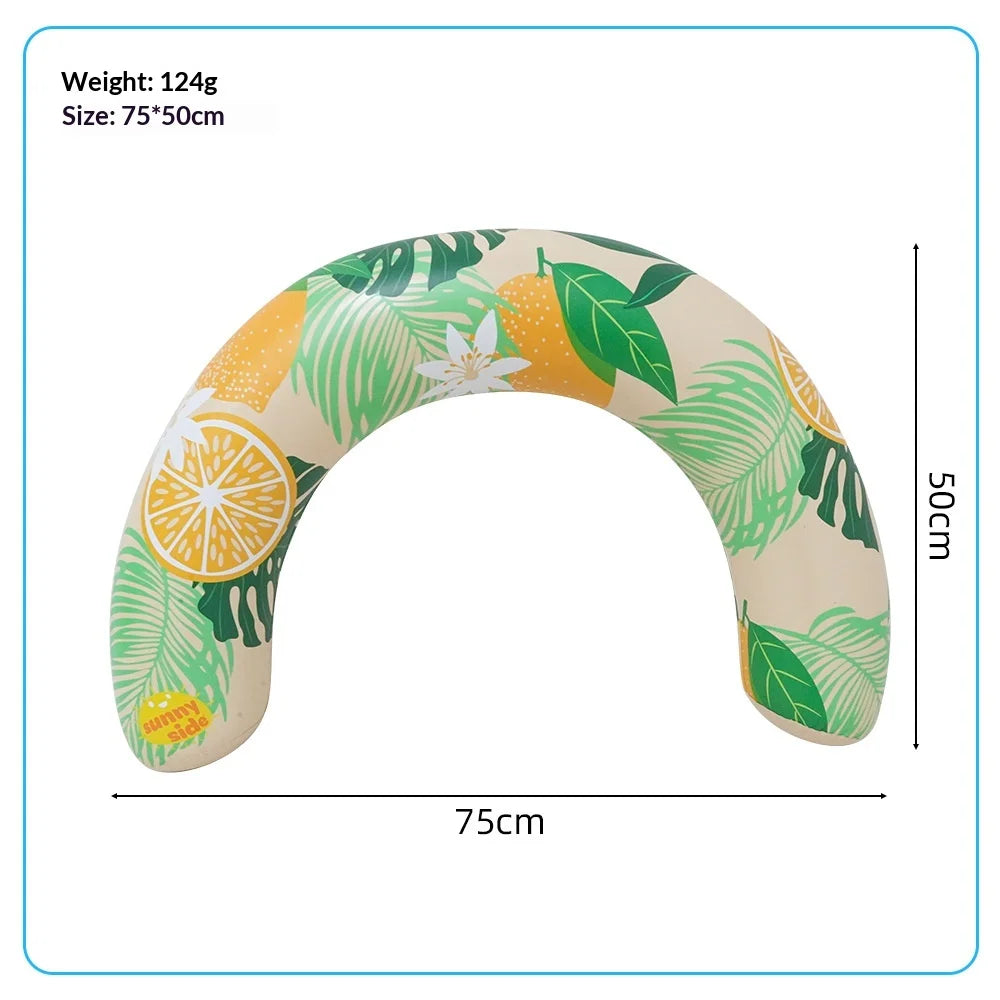 Adult U-Shaped Swimming Ring Lemon Print Inflatable Pool Float Arm Support for Swimming Pool - Green - 7