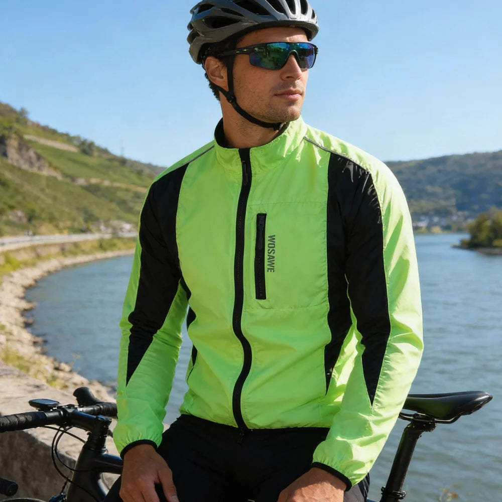 WOSAWE BF224 Cycling Windbreaker Jacket for Men Women Waterproof Road Bike Zipper Coat with Reflective Strips - BF224/G Green | Asian M/European S - 2