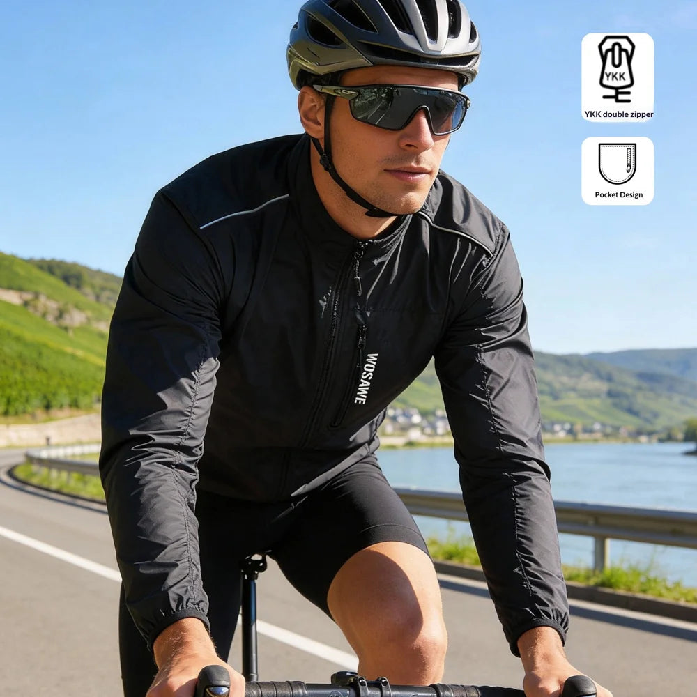 WOSAWE BF224 Cycling Windbreaker Jacket for Men Women Waterproof Road Bike Zipper Coat with Reflective Strips - BF224/G Green | Asian M/European S - 4