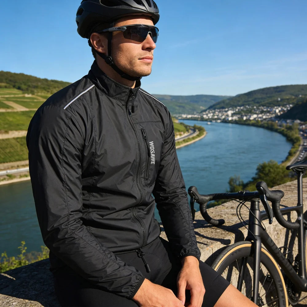 WOSAWE BF224 Cycling Windbreaker Jacket for Men Women Waterproof Road Bike Zipper Coat with Reflective Strips - BF224/G Green | Asian M/European S - 5