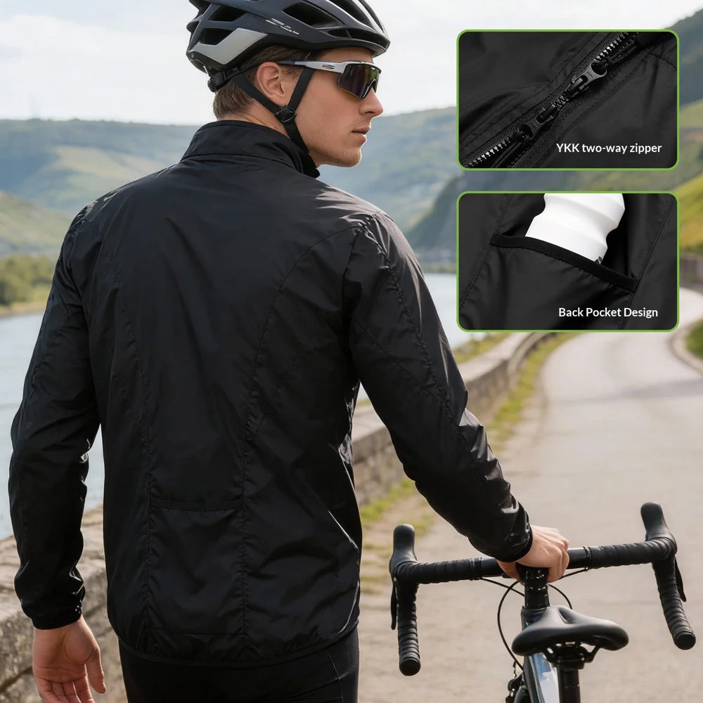 WOSAWE BF224 Cycling Windbreaker Jacket for Men Women Waterproof Road Bike Zipper Coat with Reflective Strips - BF224/G Green | Asian M/European S - 6