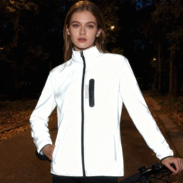 WOSAWE Fully Reflective Cycling Jacket Windproof Waterproof Turtleneck Coat for Night Running Biking - BL220 Asian M/European S - 4