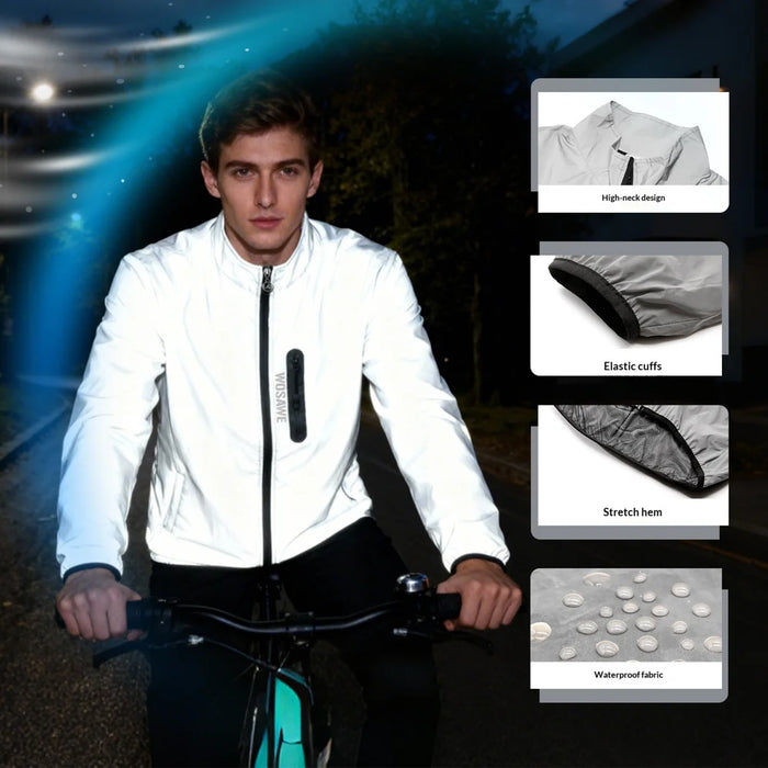 WOSAWE Fully Reflective Cycling Jacket Windproof Waterproof Turtleneck Coat for Night Running Biking - BL220 Asian M/European S - 5