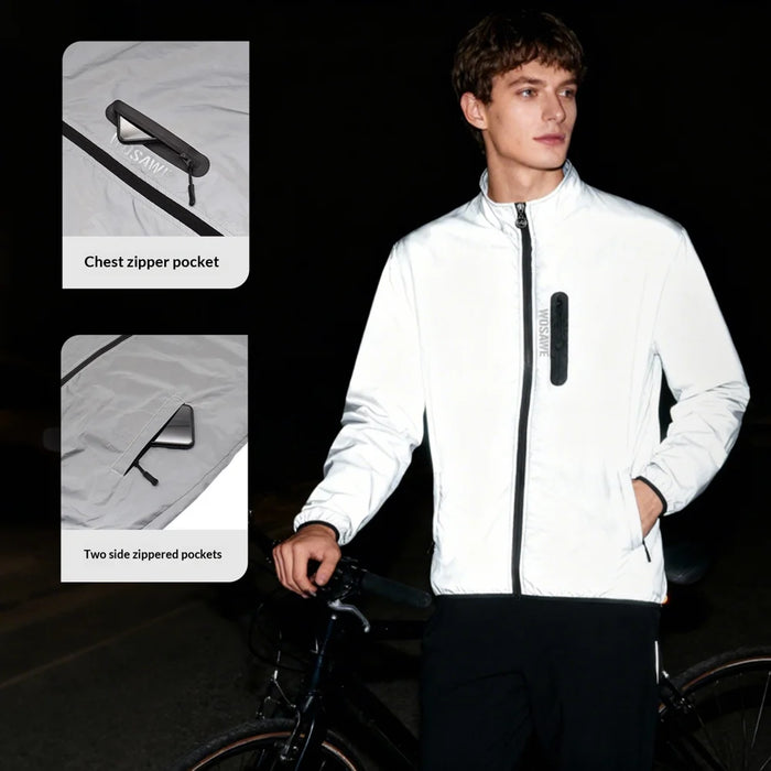 WOSAWE Fully Reflective Cycling Jacket Windproof Waterproof Turtleneck Coat for Night Running Biking - BL220 Asian M/European S - 6