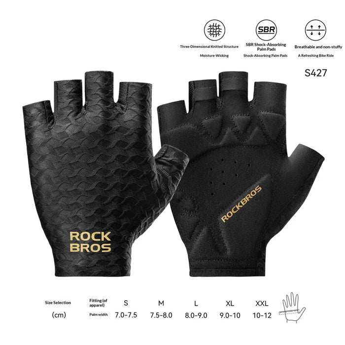 ROCKBROS 16220061 S427 Half Finger Cycling Gloves Shockproof Breathable Lightweight for Road Mountain Bike - Black | S - 2