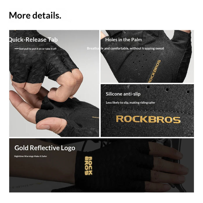 ROCKBROS 16220061 S427 Half Finger Cycling Gloves Shockproof Breathable Lightweight for Road Mountain Bike - Black | S - 7