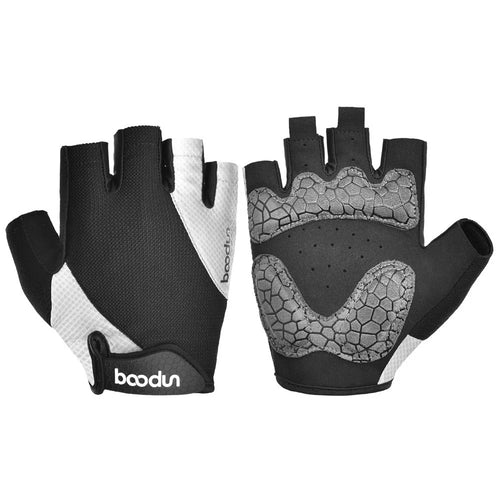 BOODUN 2111411 Mesh Silicone Microfiber Splicing Half Finger Cycling Road Bike Gloves for Outdoor/Sports Cycling Accessory - Grey/XL - 1