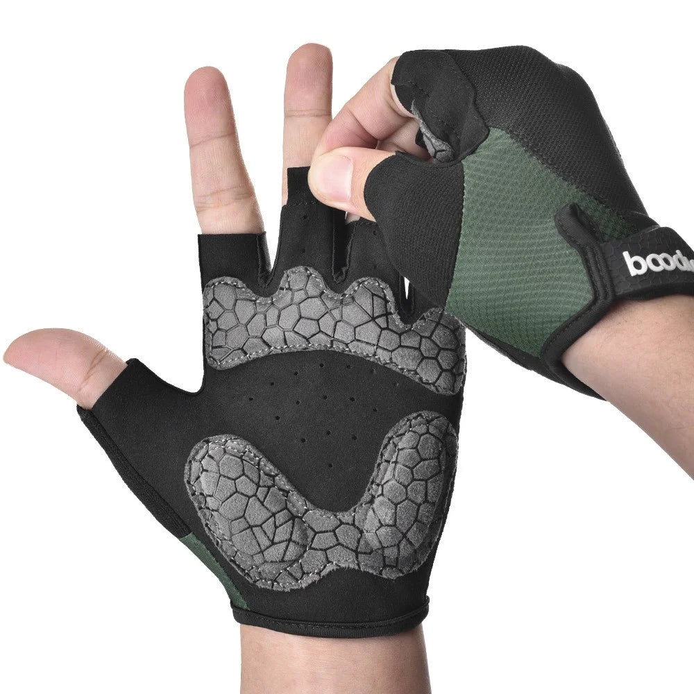 BOODUN 2111411 Mesh Silicone Microfiber Splicing Half Finger Cycling Road Bike Gloves for Outdoor/Sports Cycling Accessory - Grey/XL - 4