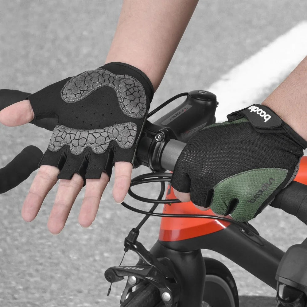 BOODUN 2111411 Mesh Silicone Microfiber Splicing Half Finger Cycling Road Bike Gloves for Outdoor/Sports Cycling Accessory - Grey/XL - 5